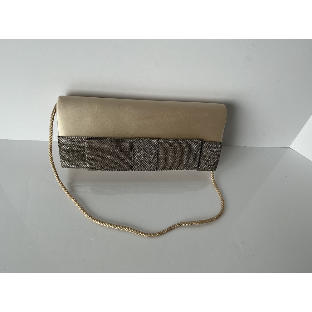 Lulu Townsend Gold Satin Evening Clutch Purse Rope Strap Formal Bag